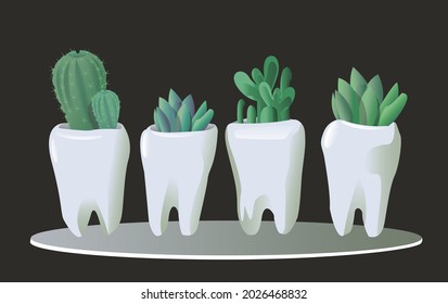
Ilustración vectorial de las plantas de la casa con tiernas de flores lindas, maceta de dientes de diseño creativa y única.