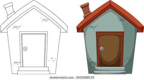 Vector illustration of a house, pre and post renovation.