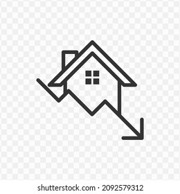 Vector illustration of house prices go down icon in dark color and transparent background(png).