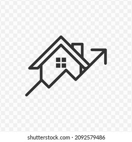 Vector illustration of house prices go up icon in dark color and transparent background(png).