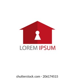 vector illustration of house red sign with lock