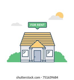 Vector illustration of a house with for rent sign