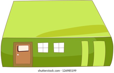 A vector illustration of a house shaped like a book