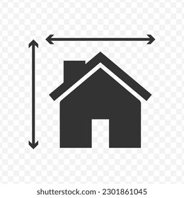 Vector illustration of house size icon in dark color and transparent background().