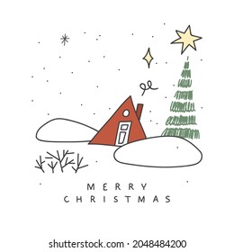 Ilustración vectorial de la casa en la nieve