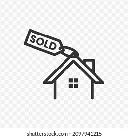 Vector illustration of house sold icon in dark color and transparent background(png).