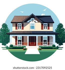 Vector Illustration of a House and Lot with a Spectacular Lake View