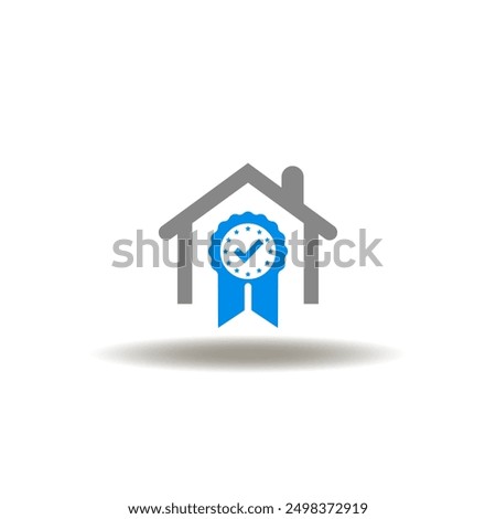 Vector illustration of house and stamp with check mark. Icon of probate. Symbol of property contract.