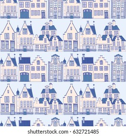 Vector illustration of house style collection. seamless with old hand drawn houses