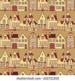 Vector illustration of house style collection. seamless with old hand drawn houses