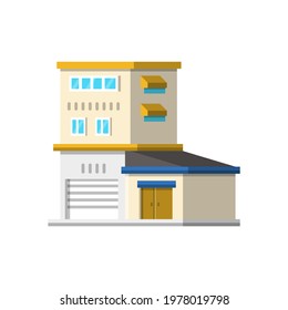 vector illustration of a house that features a garage and a guest door in brown