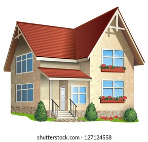 Vector Illustration of Ã?Â�Ã?Â° house  with tile roof on a white background