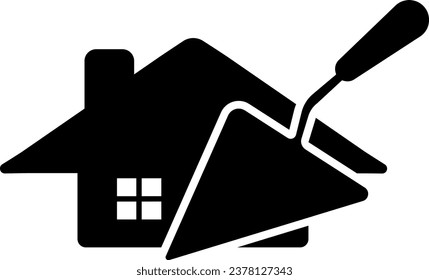 vector illustration of a house and a trowel on a transparent background