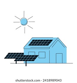 vector illustration of  of a house using solar panels to meet its electricity needs, suitable for climate crisis and green energy content