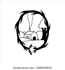 ilustración vectorial de la vista de la casa con flores