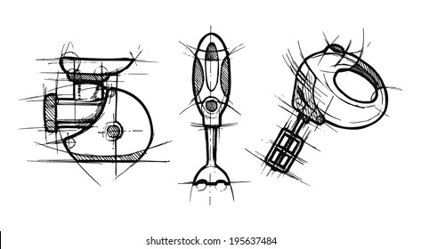 vector illustration of household machines Ã?Â¢?? blender, mixer and mincing machine.