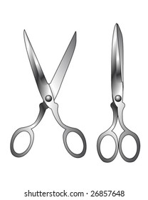 Vector illustration of household scissors with stainless steel texture