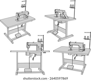 vector illustration of household sewing machine embroidery design