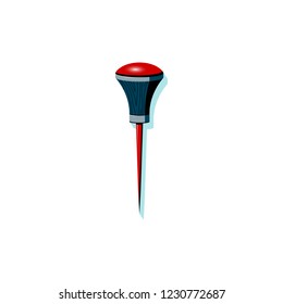 Vector illustration of household tool bradawl in flat style. Icon of bradawl with turquoise shadow on white background, color drawing with shadow in red, gray and black. Handyman toolkit item