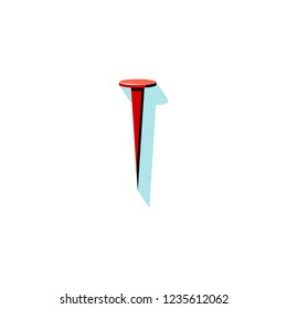 Vector illustration of household tool and consumable parts in red and black colors. Icon of tool with minty green shadow. Nail. Handyman toolkit item