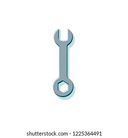 Vector illustration of household tool wrench in flat style. Icon of wrench with turquoise shadow on white background, color drawing, object with shadow in gray and dark green. Handyman toolkit item