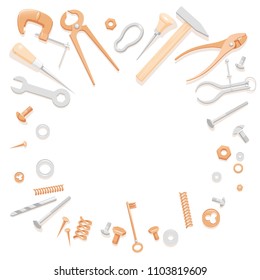 Vector illustration of household tools. Tools composition for banner. Illustration of tools for a logotype. Handyman’s tools for a business card. Contents of a tool box for a master class flyer.