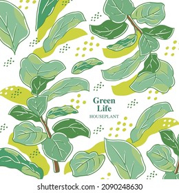 Vector illustration of houseplant, green leafy plant, Green leaf pattern, vector background
