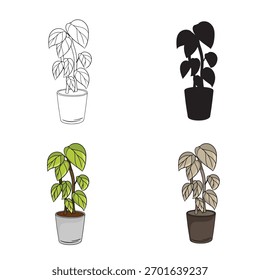 vector illustration of houseplants in various style.