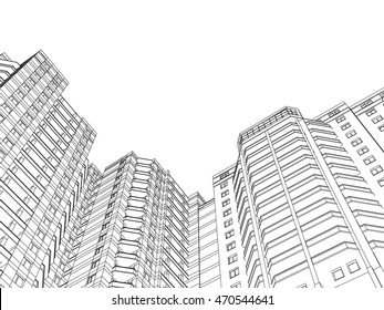 Vektorillustration Illustration der Häuser 3d. Perspektive 3D-Wireframe des Gebäudes. EPS 8. Perspektive der Häuser 3d. Grundrisse der Häuser 3d. 3D-Wireframe-Häuser.Vektorillustration beherbergt 3d. Skizziert Wireframe-Häuser 3d.