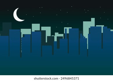 vector illustration of houses city high-rise buildings night