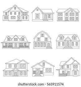 Vector illustration of houses icon black line set