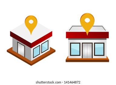 Vector illustration of houses with map pin