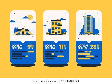 vector illustration of houses, private house, high-rise building, luxury penthouse apartment, the price of housing