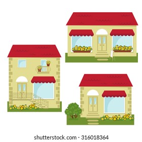 vector illustration of  houses with a store 