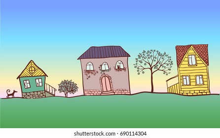 vector illustration houses and tree