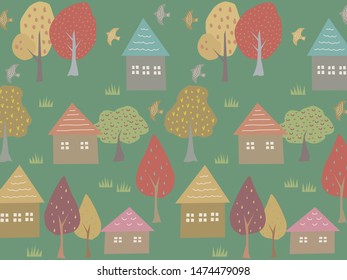 Vector illustration of houses and trees