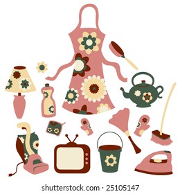 Vector illustration of housewife accessories icon set.