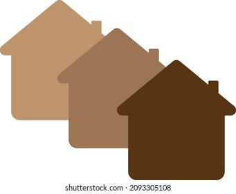 Vector illustration housing icon. Diagonal line of three homes in various brown shades. property icon

