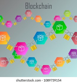 Vector illustration of how arranged a blockchain. Colored chain blockchain.