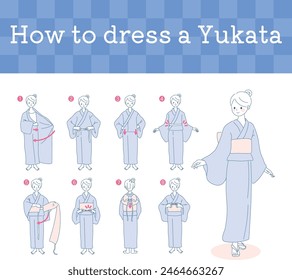 Vector illustration of how to put on a yukata