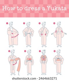 Vector illustration of how to put on a yukata