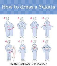 Vector illustration of how to put on a yukata