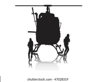 Vector illustration of how soldiers jumping from helicopter.