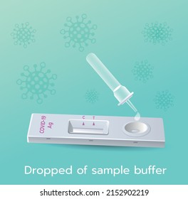 Vektorgrafik Antigen Testkit (Dropping of sample puffer) auf blauem Hintergrund verwenden.