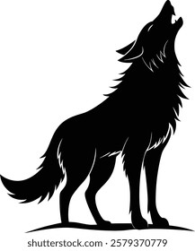 Vector Illustration of a Howling Black Wolf Silhouette