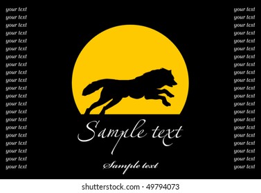 Vector illustration howling wild wolf (dog) under the moon;