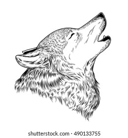 wolf draw images stock photos vectors shutterstock https www shutterstock com image vector vector illustration howling wolf engraving print 490133755