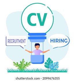 Vector illustration of HR recruitment process with candidate overview for professional job analysis. Job recruitment application letter. CV curriculum vitae as an employee resume for job vacancies.