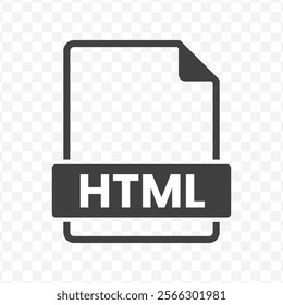 Vector illustration of HTML file in dark color and transparent background(PNG).