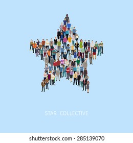 vector illustration with huge crowd of stylized people building star shape